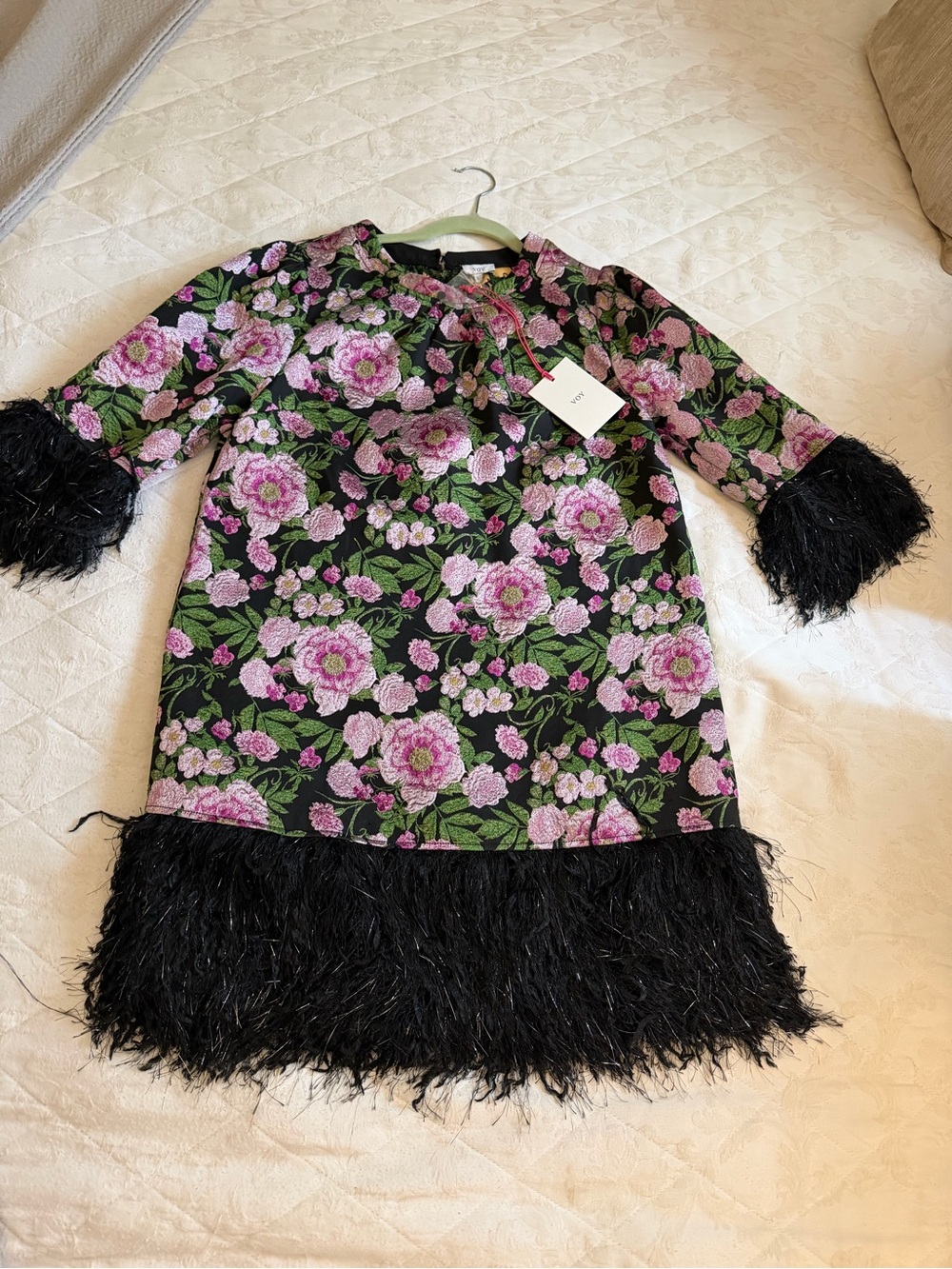 Women’s beautiful Voy Black & Pink Feather-Trim Dress for that special occasion